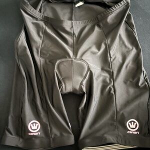 Canari Black Cycling Bib Shorts with Light Pink Logos